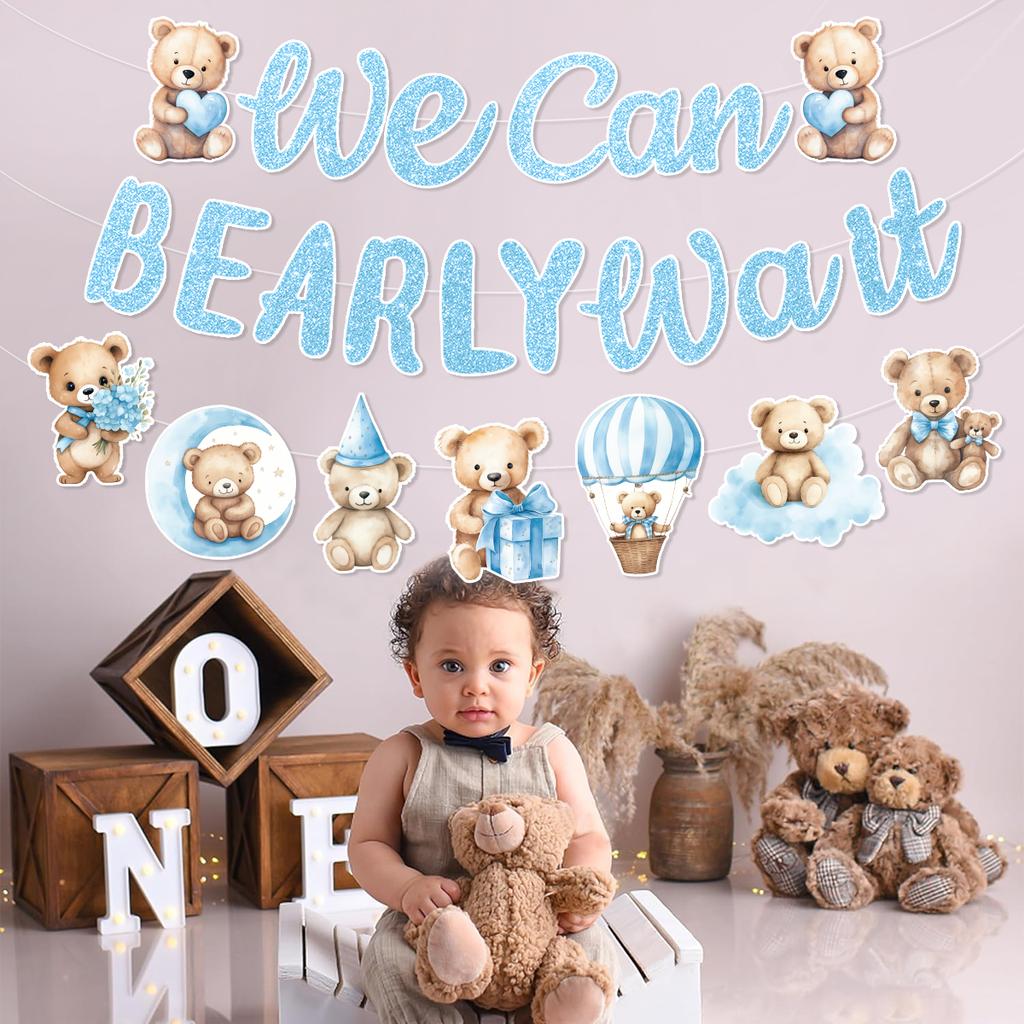 Blue Bear Flag Banner Bear Happy Birthday Party Decor Kids Boy Girl Hanging Garland Birthday Supplies Gender Reveal Baby Shower