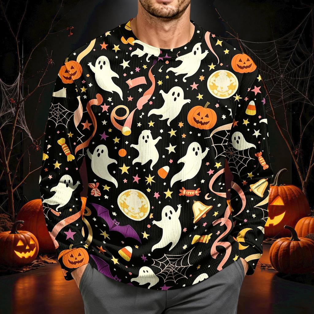 Herre corduroy langermet skjorte med Halloween-trykk