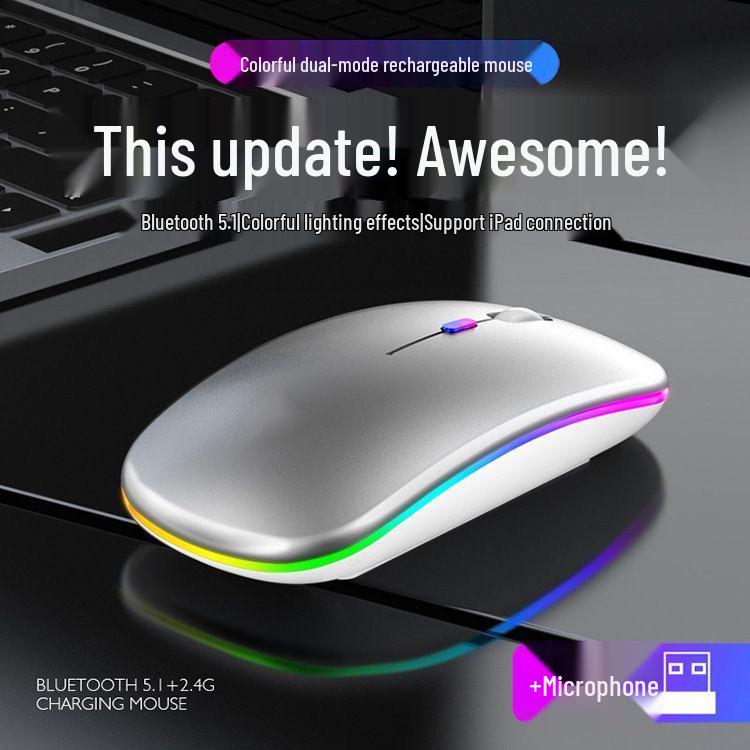 Rechargeable Dual-Mode Wireless Bluetooth Mouse with Custom Logo - Silent & Luminous for Business and Gaming