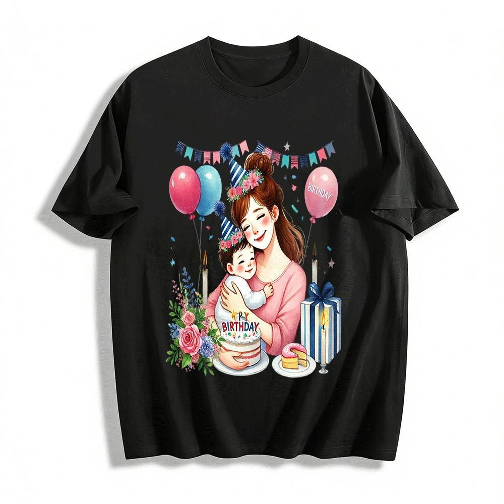 Adult Parent-Child Birthday Themed Printed Top Pure cotton T-shirt XXS