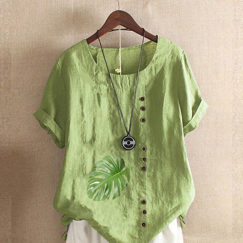 

Женская модная футболка с круглым вырезом и коротким рукавом, повседневная рубашка из хлопка и льна с рисунком, свободная летняя блузка с принтом зеленых листьев, топы 5XL зелёный