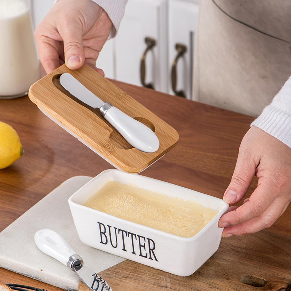 Ceramic Butter Dish With Lid Knife Butter Stick Holder Cheese Dessert Cake Tray Butter Stick Keeper Tray Home Container Butter Dish