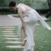 French retro satin light wedding dress   new bridal backless simple atmospheric neck dress super fairy go out dress