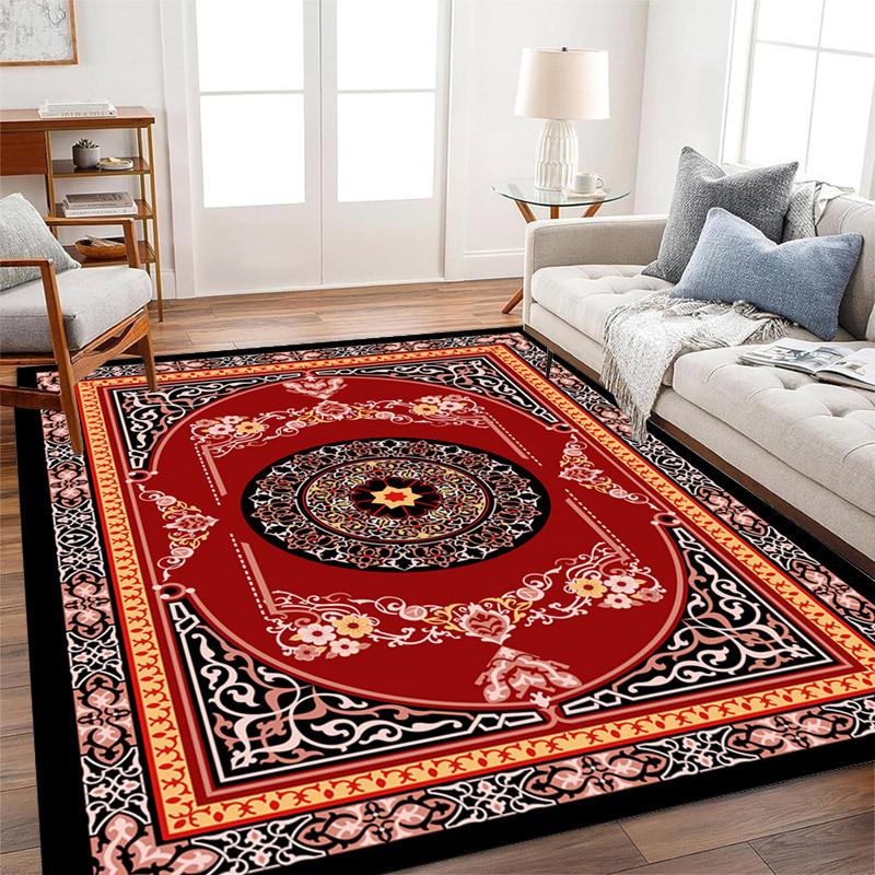 Living Room Carpet Dirt Resistant and Easy To Maintain Retro American Style Foldable Washable Sofa and Coffee Table Carpet