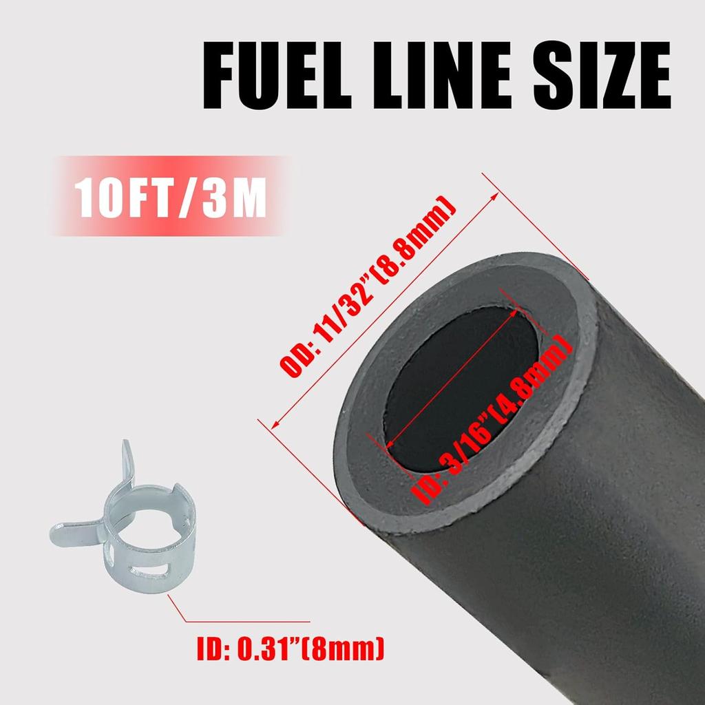 10 Feet 3/16 Inch ID Fuel Line Hose Compatible With Honda Champion Predator Briggs & Stratton Kohler Kawasaki Small Engine Generator Kart Minibike