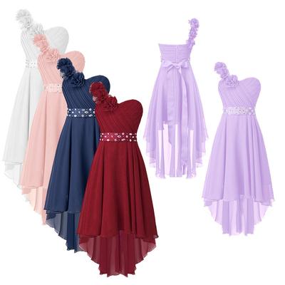 Abito da Damigella Bambina Monospalla con Strass Scintillanti Asimmetrico in Chiffon per Matrimonio