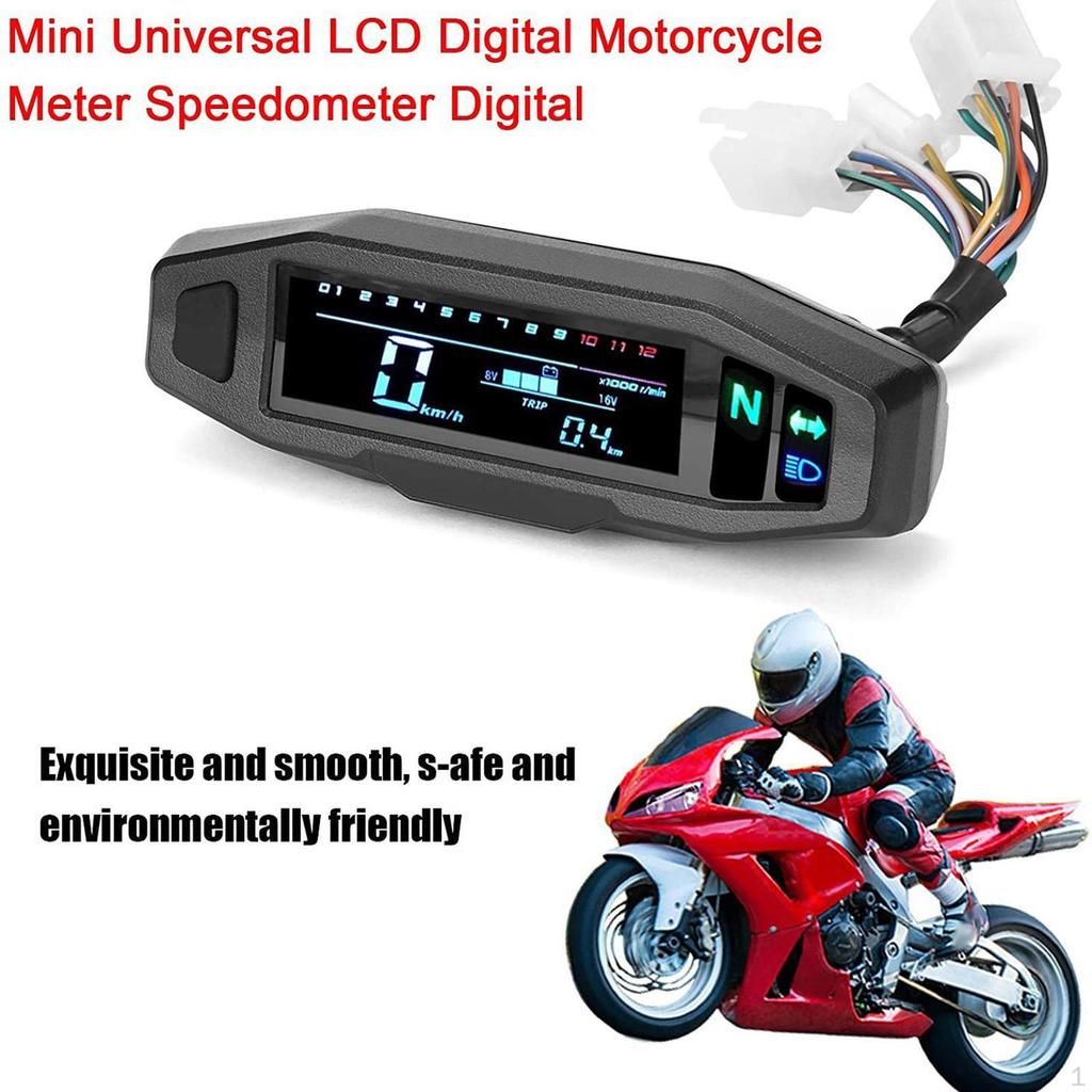 Motorcycle Digital LED Tachometer with Indicator Light RPM LCD Speedometer Dashboard for Replacement