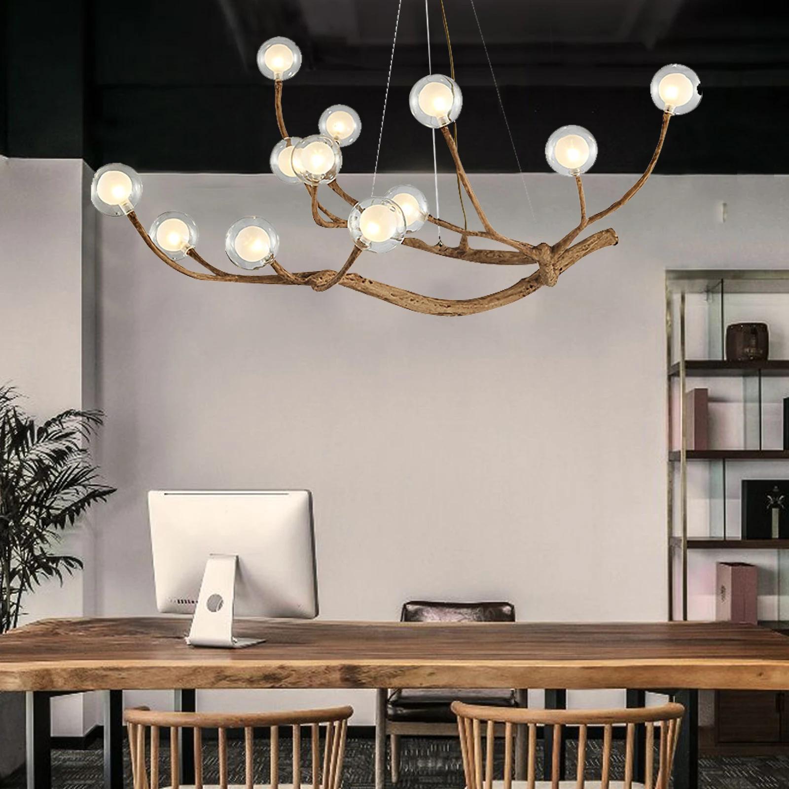 

12-Light Modern Branch Chandelier Lamp with Adjustable Chain, Retro Wood Warm Light Fixture—LED Light Source,Covers 15-30m² Area 7&Warm White коричневый
