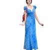 French beautiful temperament waist short-sleeved dress women's summer new v-neck fungus edge coffee break long skirt