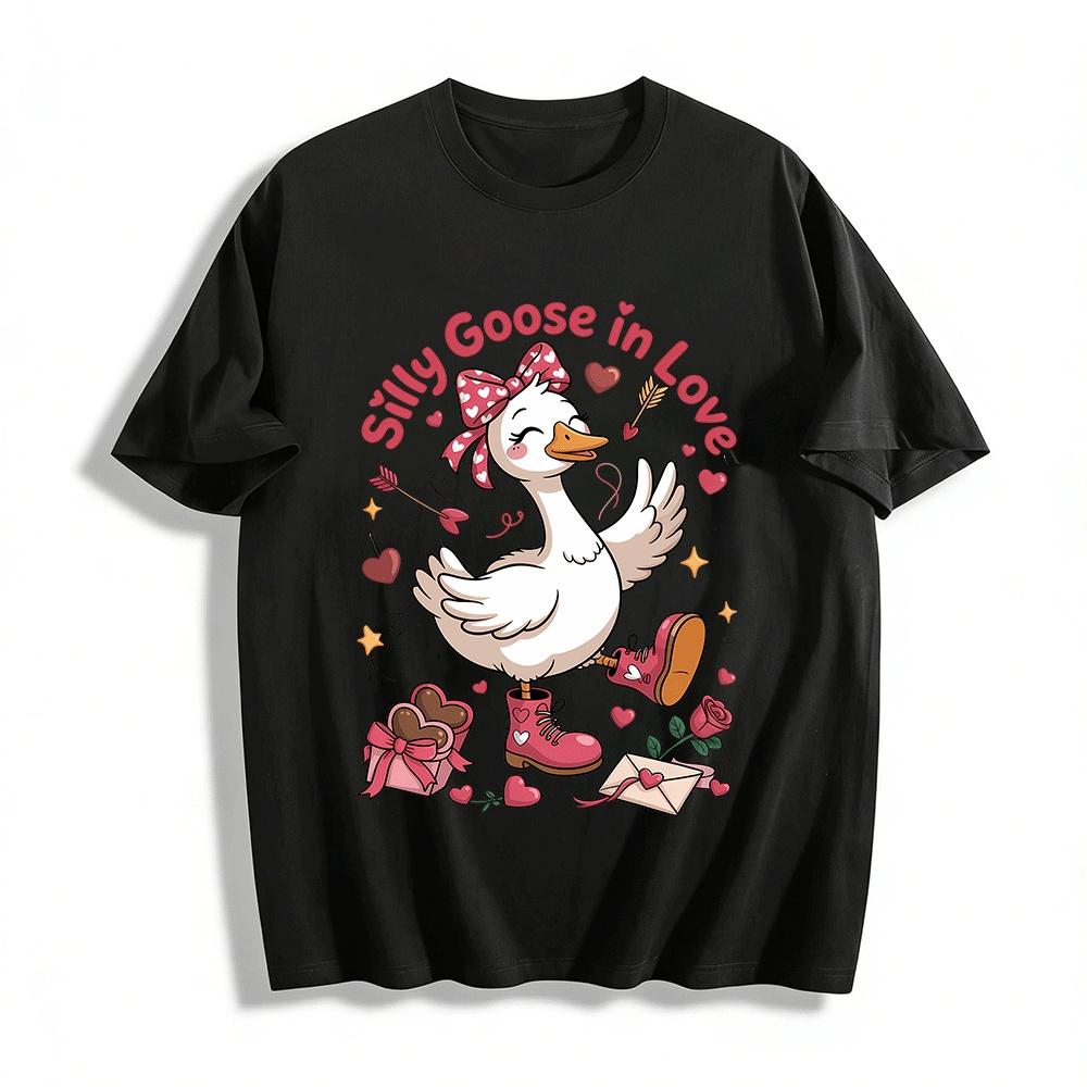 Silly Goose in Love Heart Graphic Casual Top Pure cotton T-shirt XXS
