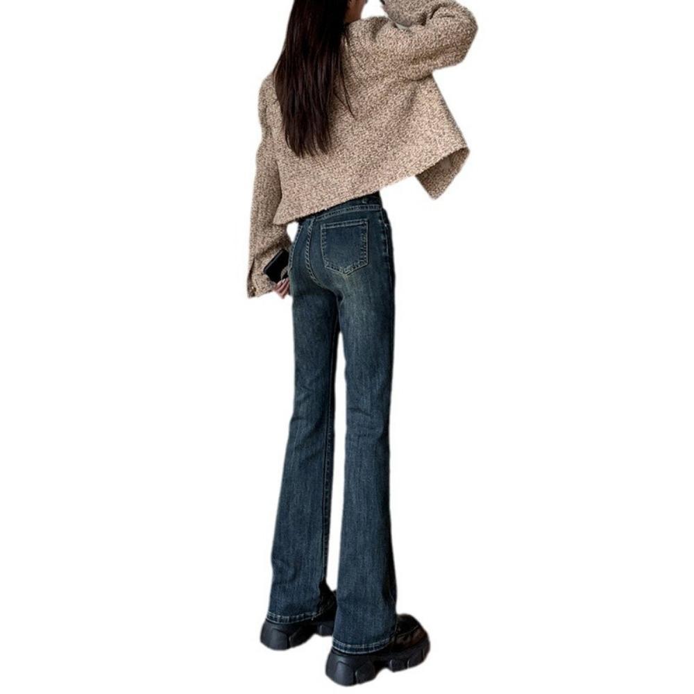 0774 Personalized Street Horseshoe Jeans Women's High Waist and Thin Horn Spring and Autumn New Popular Micro-horn Jeans