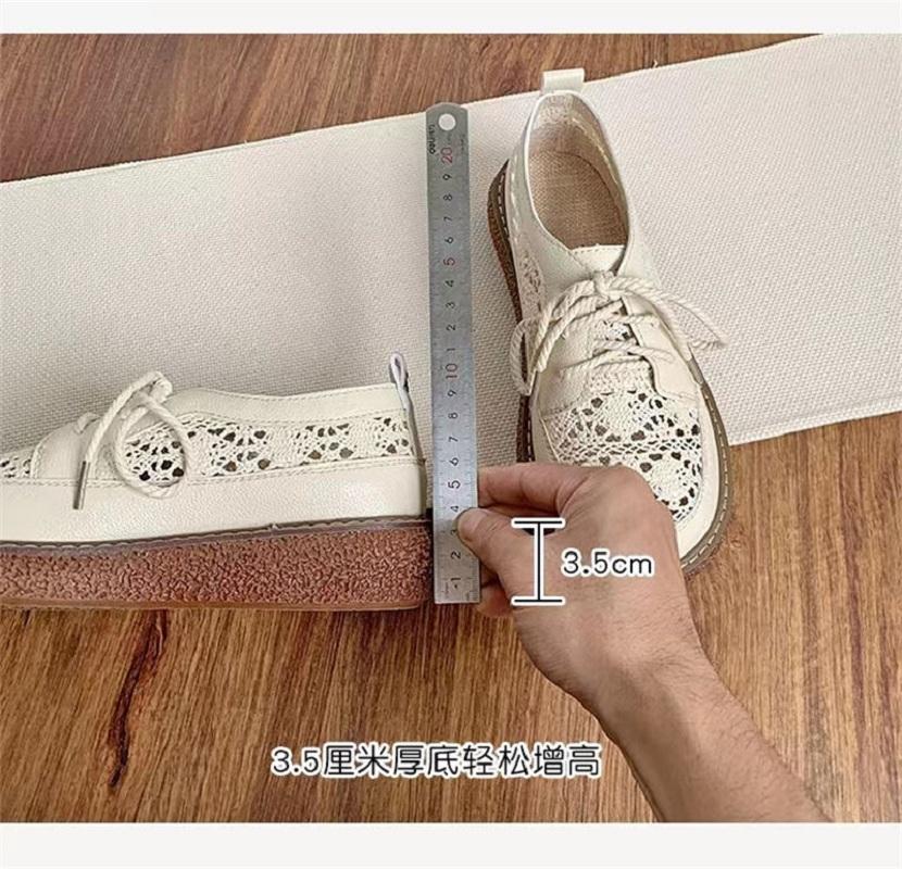 Retro forest style mesh sneakers woman casual lace up flats 3cm thick bottom cut-outs knitting loafers round toe hollow out shoe