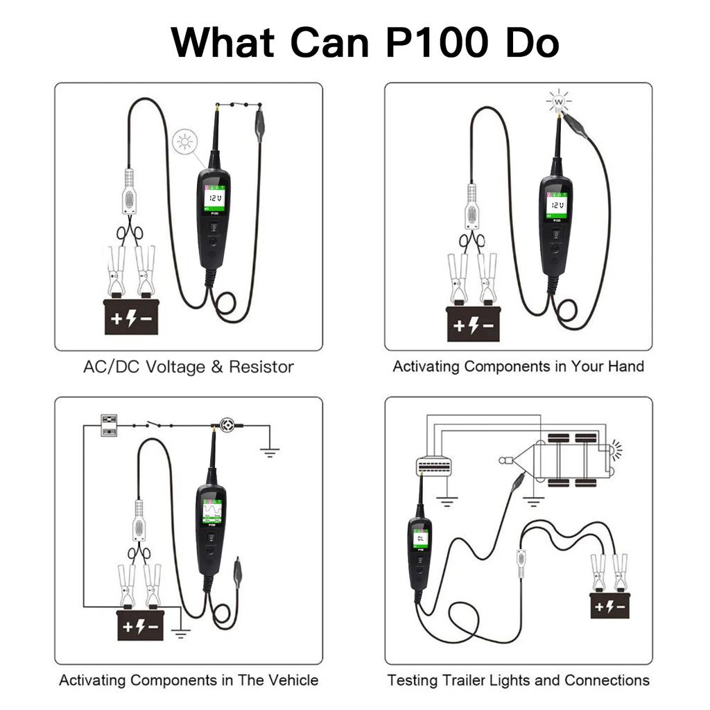 P100 TopDiag P100 2m Car Electrical Circuit Tester Automotive Power Scan Probe Circuit Kit 12V24V Battery Tester Diagnostic Tool