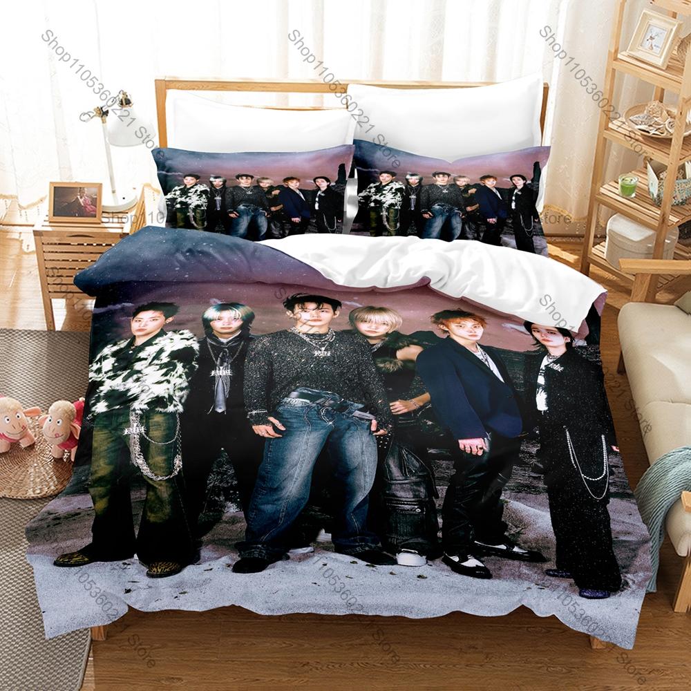 P1Harmony K-pop Bedding Set, Duvet Cover + 2 Pillowcases, Idol Group Graphic Bed Linens for Home & Dorm Use