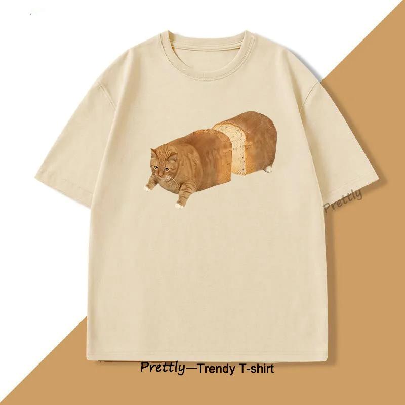 Cat Bread Loaf Funny Graphic T Shirts Printed Women Short Sleeve T-shirt Fashion Summer Round Collar Top Tees Women Clothing