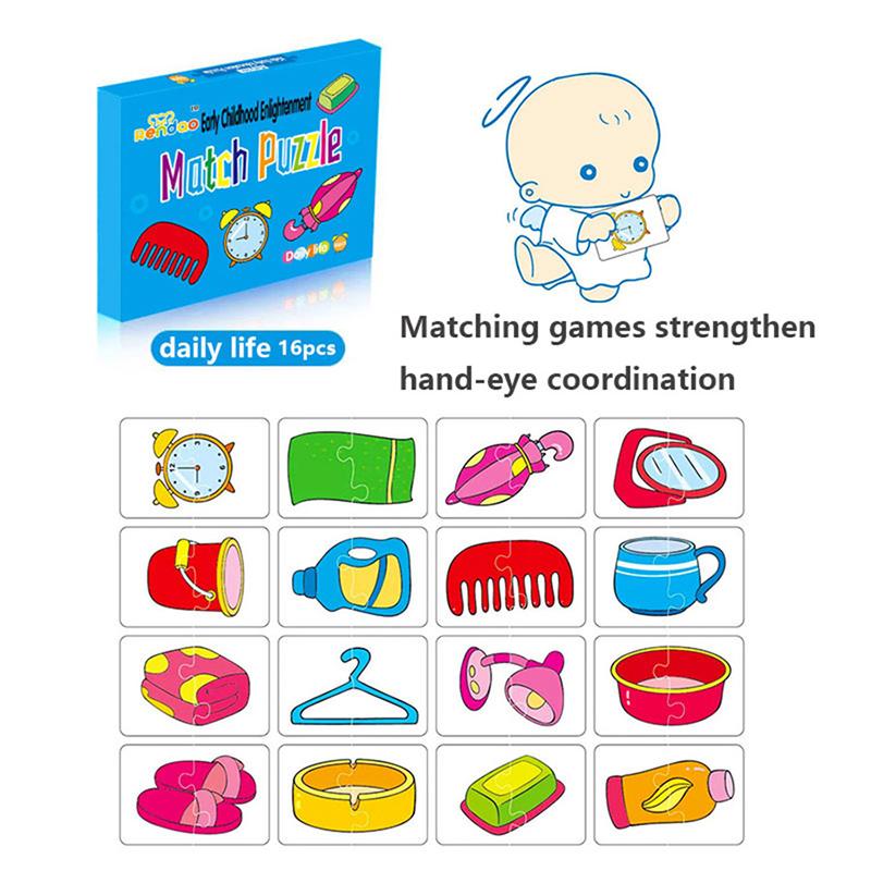 32 ks Párovací karty pro batolata Raná montessori vzdělávací puzzle Hračky Kreslené puzzle Zvíře Barva Tvar Kognitivní trénink Dárky