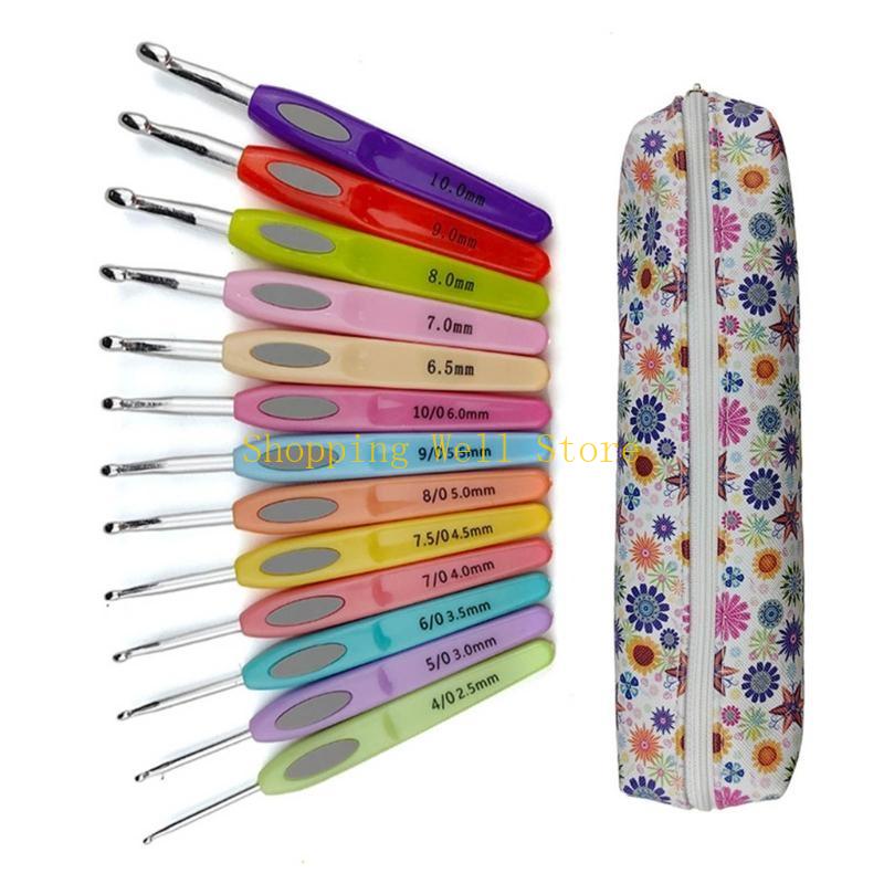 KX4B 13Pcs Crochet Hook Set Knitting Needle Crochet Craft Yarns Weaving Crochet Needle with Ergonomic Handle & Stainless Tip CN