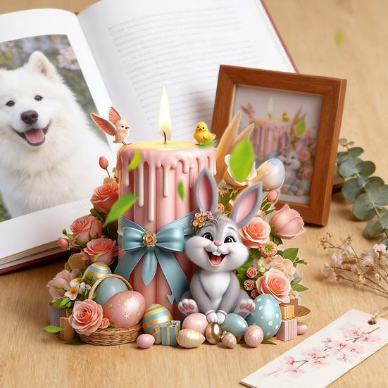 Easter Candle Bunny Table Sign 2D Flat Acrylic Egg Flower Rabbit Decoration Home Living