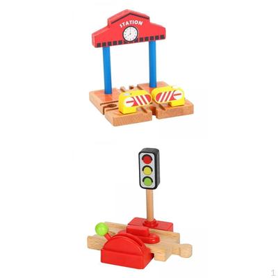 2x Wooden Train Crossroads Props for Kids
