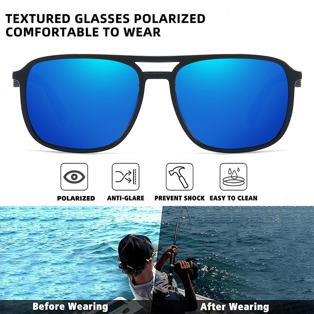 Men'S Square Polarized Sunglasses Uv400 Protection Anti-Glare Sun Shades Glasses For Driving Fishing Cycling Outdoor Activities