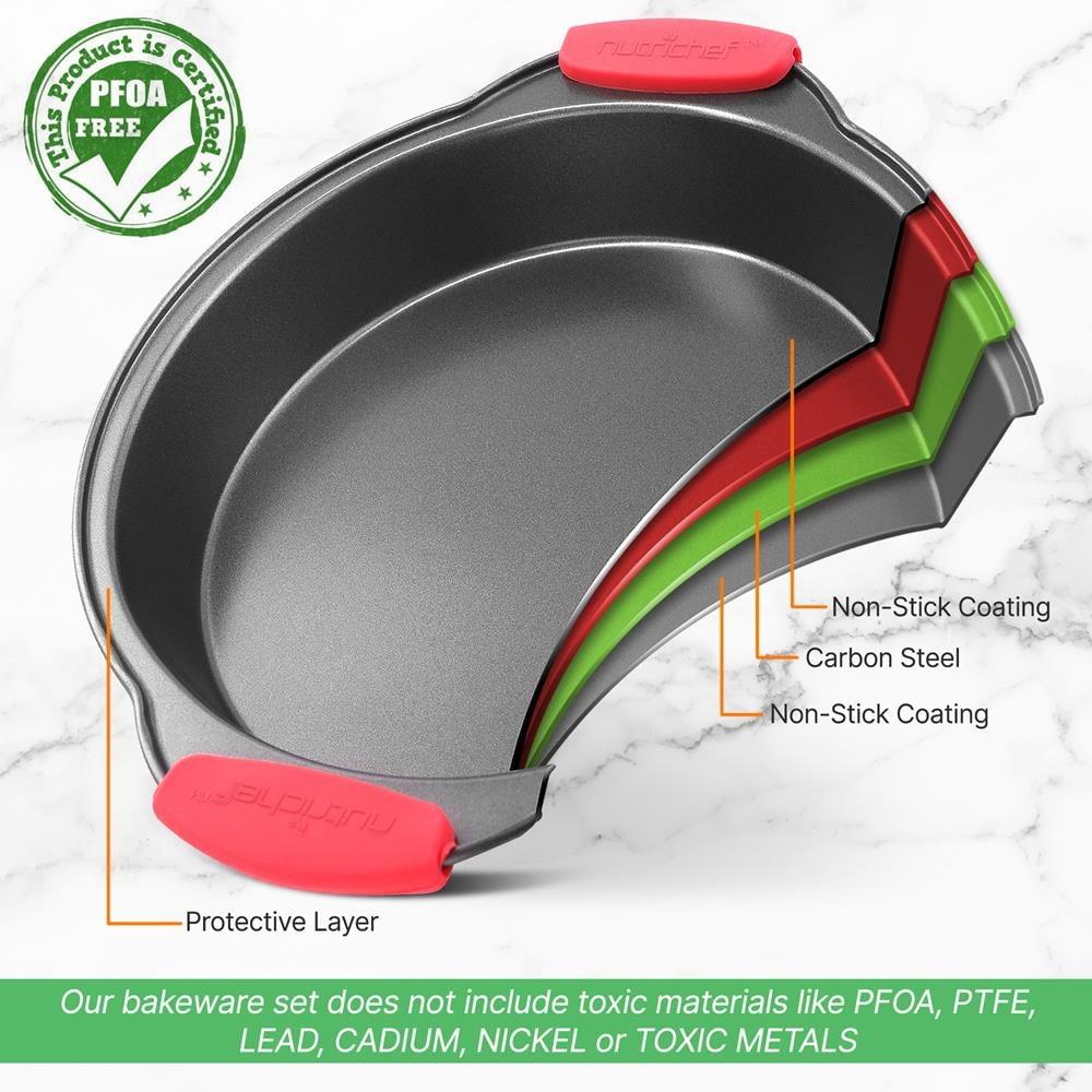 Non-Stick Round Baking Pan Carbon Steel Durable Bakeware with Silicone Handles Oven Safe Dishwasher Safe Ideal Muffins Cookies