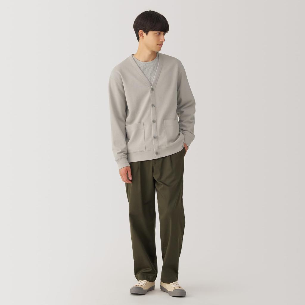 MUJI Milan Rib Size AB1NFA4A Men's Double-Knit V-Neck Cardigan, Gray, S,