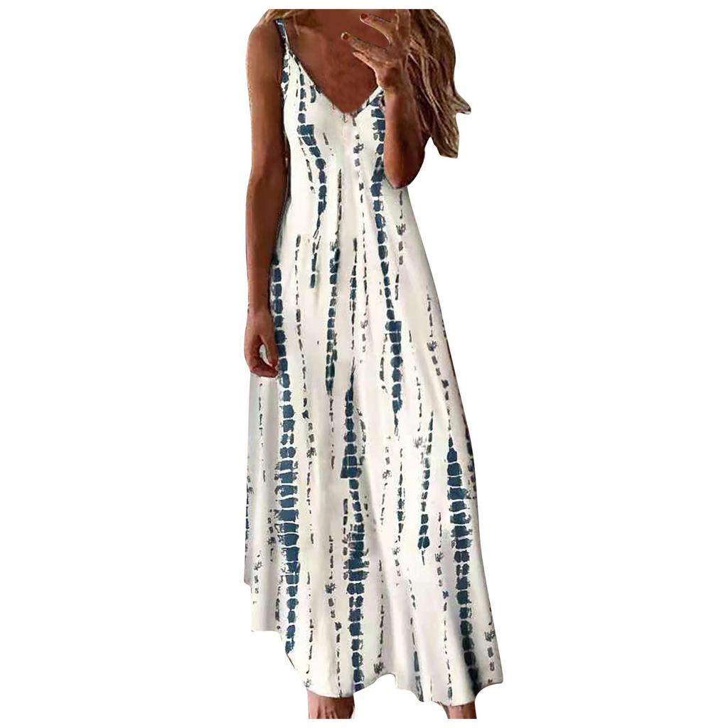 New Summer Women's Sleeveless Loose V-Neck Plain MaXi Dresses Casual Long Dress