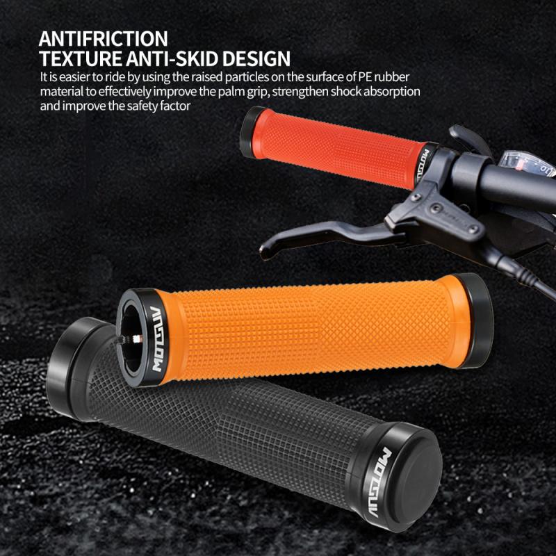 Double Lock On MTB Mountain Bike Handlebar Grips, Aluminum Alloy Rubber Comfortable Anti-Slip Shockproof Universal Cycling Parts
