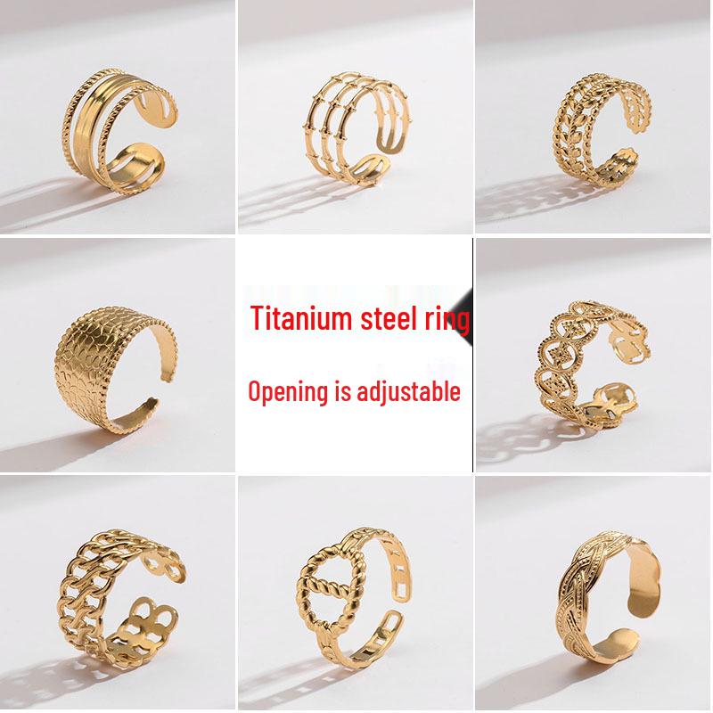 Korean-Style Geometric Titanium Steel Adjustable Index Ring