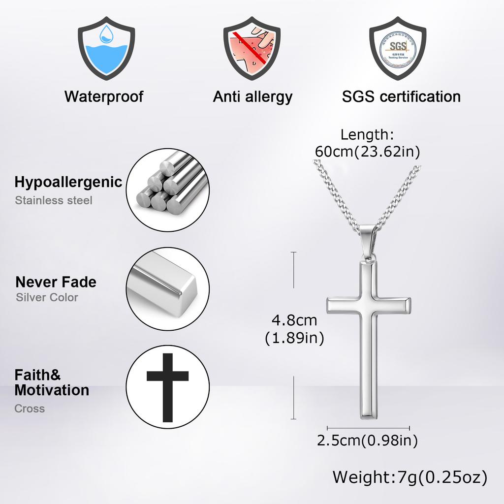 Vnox Gold Black Silver Color Cross Pendant Necklace for Men Women, Stainless Steel Cuban Link Chain, Cross Collar Gift for Him