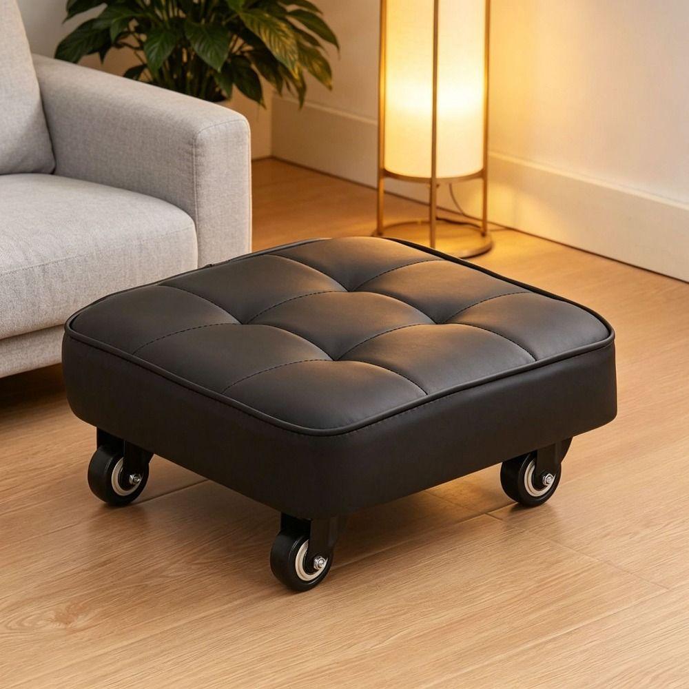 Square Shape Rolling Stool Upholstered Wheeled Short Bench Low Sliding Bench  Entryway Lazy Rest
