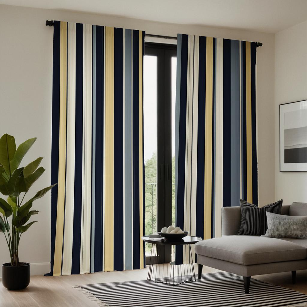 2 Pieces HD Digital Color System Mediterranean Striped Curtains Home Decorating Style Decorating Living Room Bedroom Rodding Cur