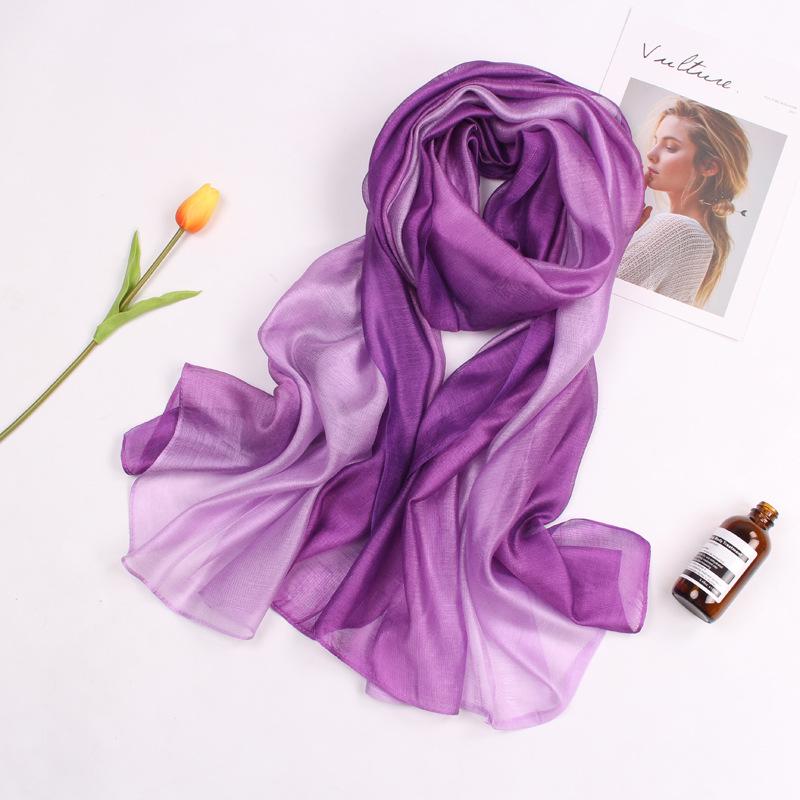 Dual-Use Gradient Mulberry Silk Scarf: Cotton, Linen & Silk Wrap for Women