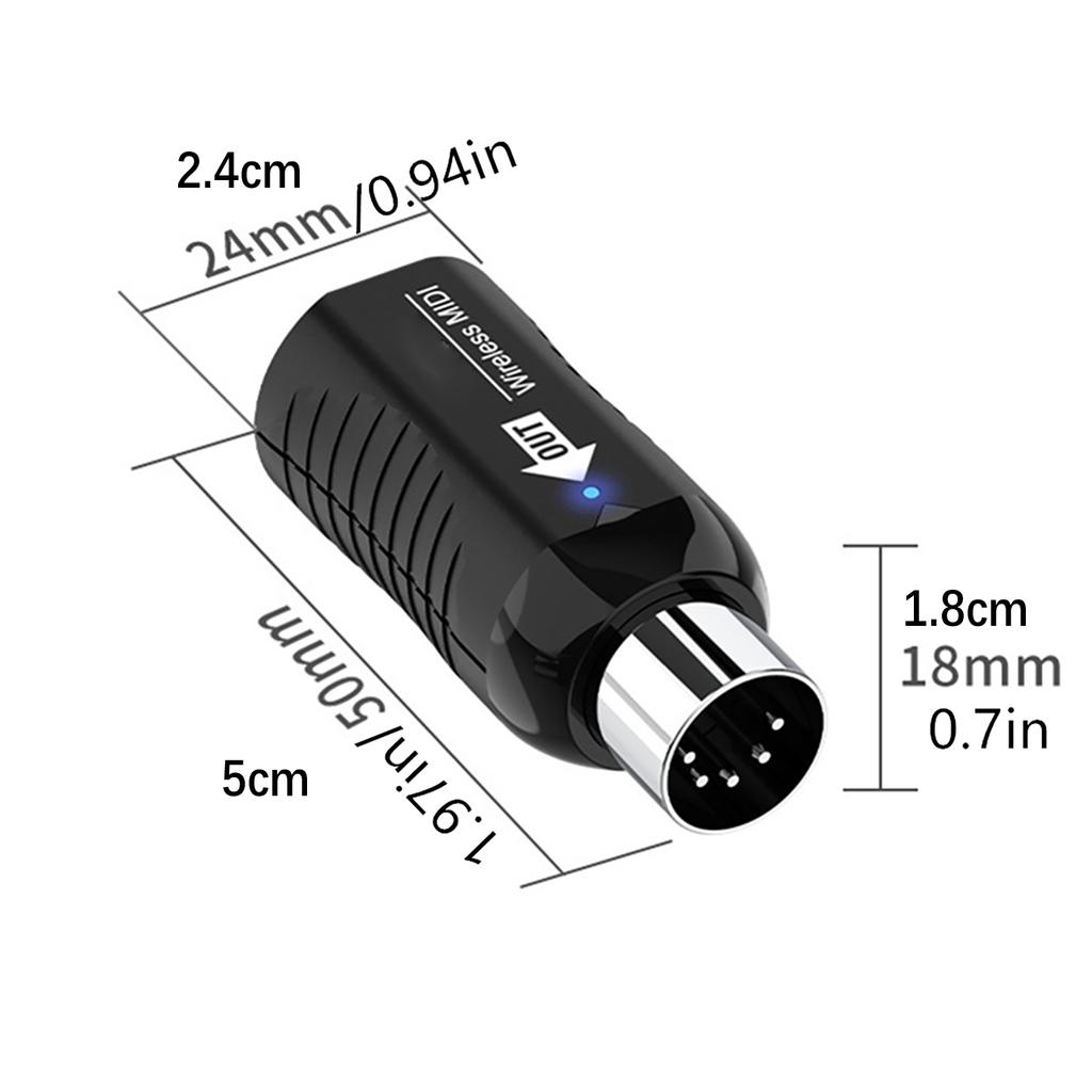 Wireless MIDI Adapter Rechargeable Audio Transmitter Receiver 2.4GHz Ultra-Low Latency Built-in Silent Portable MIDI Connector