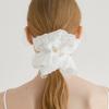 Halden Lace Frill Logo Pendant Scrunchie (H012_white)