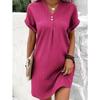 Women's V-neck Solid Color Pullover Casual Button Dress