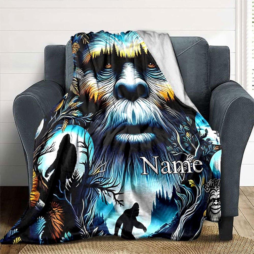 Bigfoot Mystery In The Forest Gift Customizable Blanket Personalized Name Soft Warm Cozy Perfect For Sofa Couch Office Bed Picnics For All Occasions