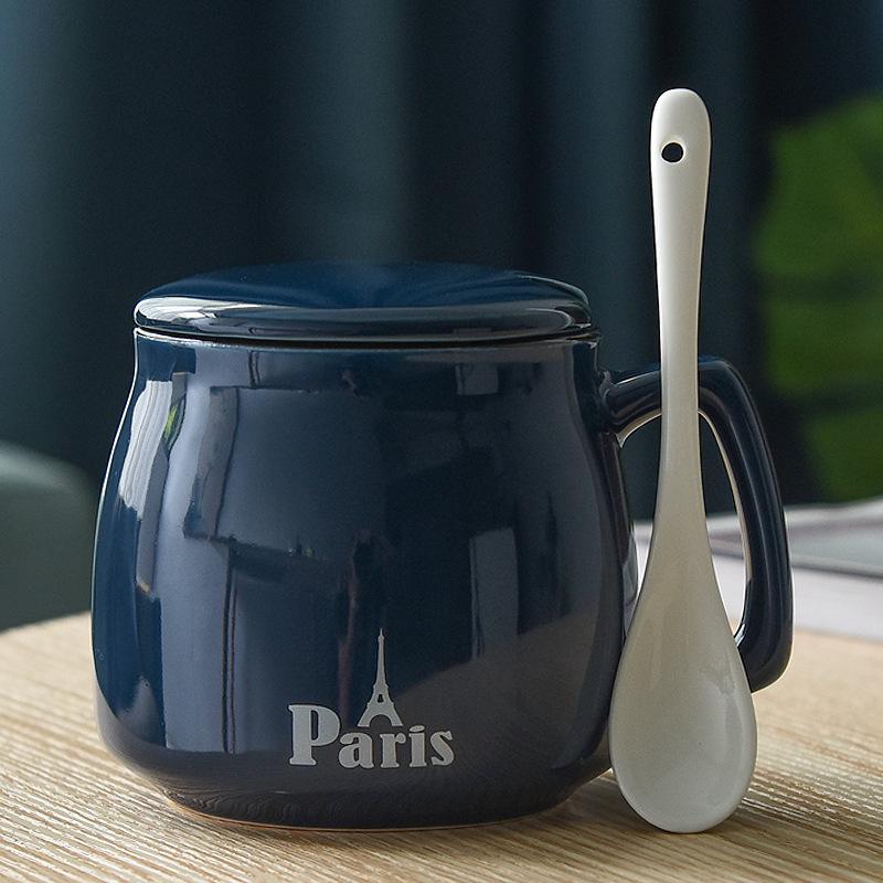 Creative Ceramic Cup With Lid And Spoon Milk Cup Day Breakfast Cup Coffee Cup Customization