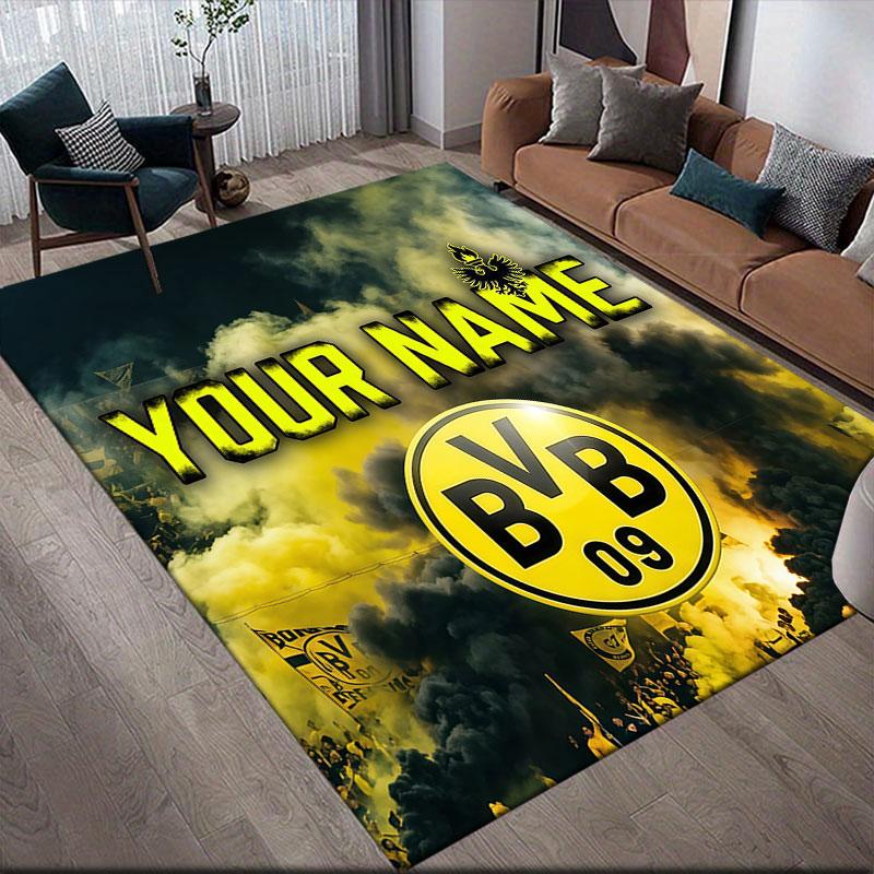 Custom Name,Borussia Dortmund Home Sofa Decoration for Living Room & Bedroom, Non‑Slip Play Flannel Floor Mat for Game Room