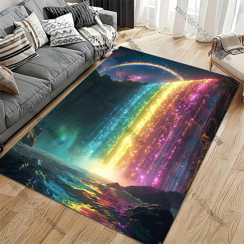 Magical Rainbow Glowing Waterfall Carpet Yoga Living Room Room Decor Children's Crawling Mat Doormat Area Rug Games Mat