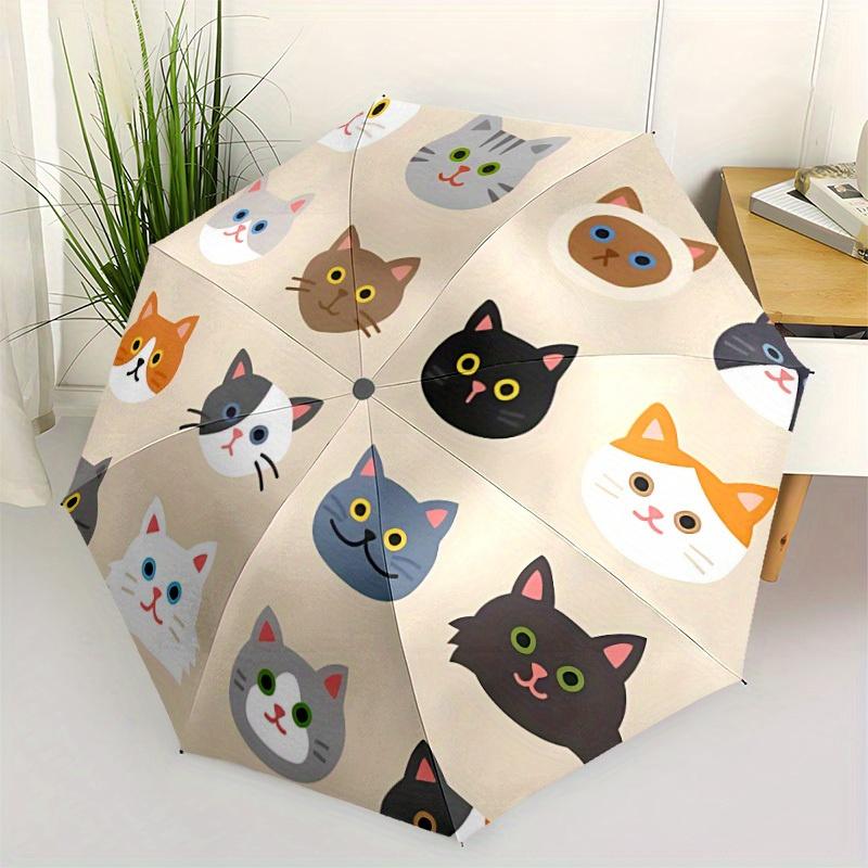 1pc Cat Faces Automatic Open/Close Umbrella with One Touch Button,, Windproof Design   Lightweight Portable Umbrella for Women & Men6014