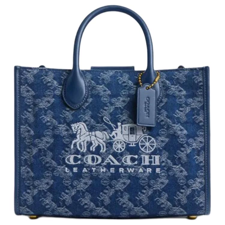 

Coach Ace 26 Carriage Pattern Printed Fabric Tote Bag Women tote bags Dark-Blue CAM36-B4RHP Basic Set (Bag+Dust Bag)