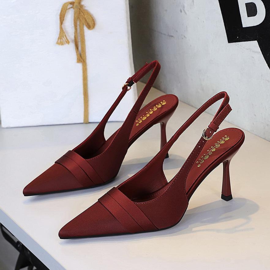 Fashion Sexy Purple Satin High Heels Pumps for Women 2025 Summer Slingbacks Thin Heeled Ladies Shoes Pointed Toe Party Wedding Shoes