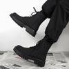 Martin Boots Men's Black High-top Leather Shoes 2 New Medium-top Locomotive Boots Boys Heightening Leather Boots