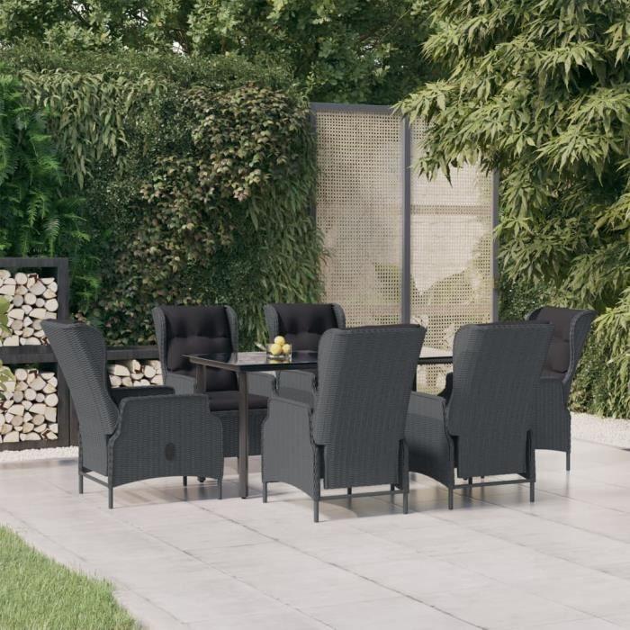 3156791 vidaXL Garden Dining Set 7 Pcs Dark Grey Wicker