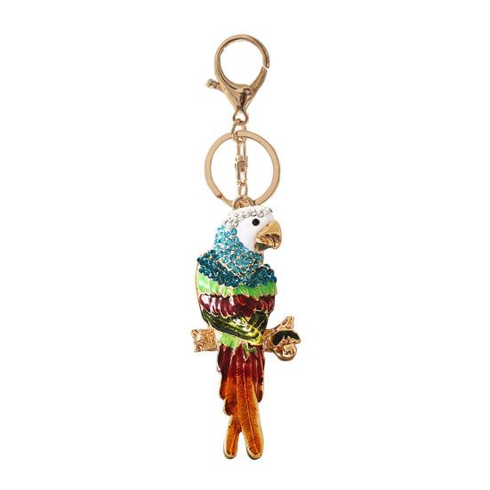 Keychain Pendant Colorful Rhinestone Macaw Parrot Charm Key Chain with Lobster Clasp Keys Backpacks Bag Accessories