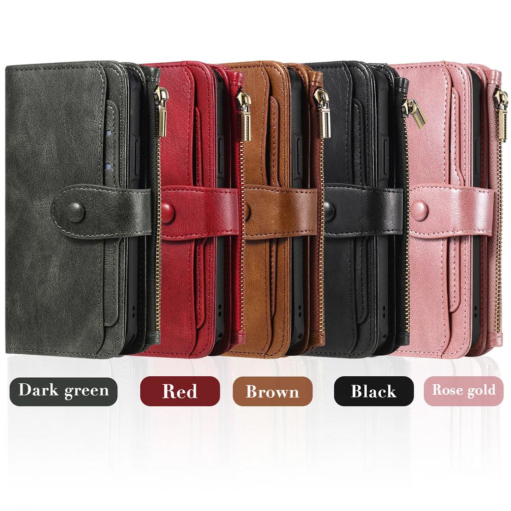 Luxury Detachable Retro Leather Case for iPhone 16 15 14 Pro Max 7 8 XR Xs Max 11 12 13 Mini 14 Plus Cover Zipper Wallet Purse