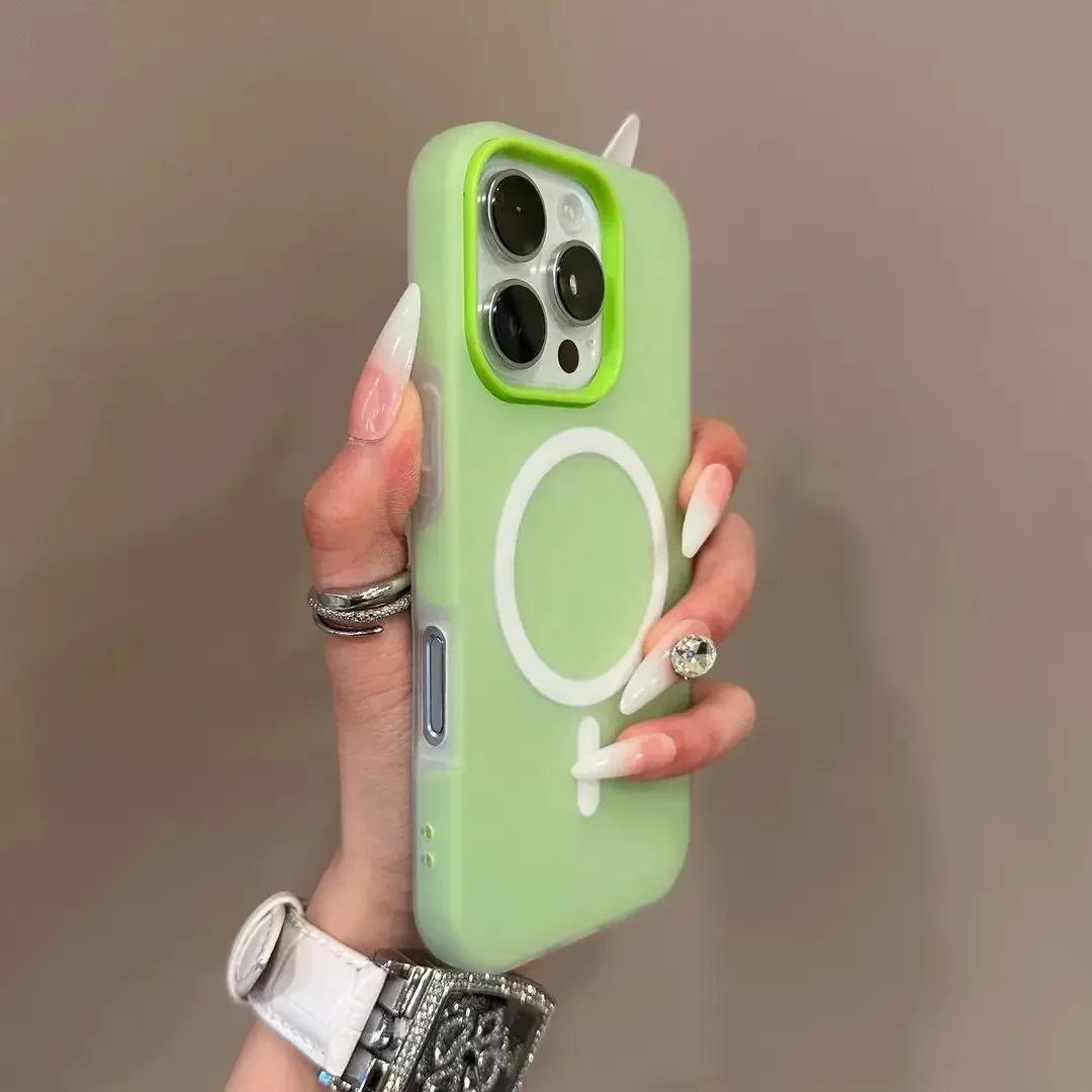 

Роскошный чехол Magsafe 2 в 1 цвета конфет для iPhone 16 15 14 13 12 11 Pro Max Plus с магнитной беспроводной зарядкой, прозрачный матовый мягкий чехол For iphone 13