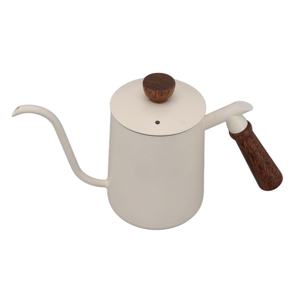 600ml Gooseneck Coffee Kettle 304 Stainless Steel Long Spout Kettle Wood Handle Pour Over Coffee Teapot White