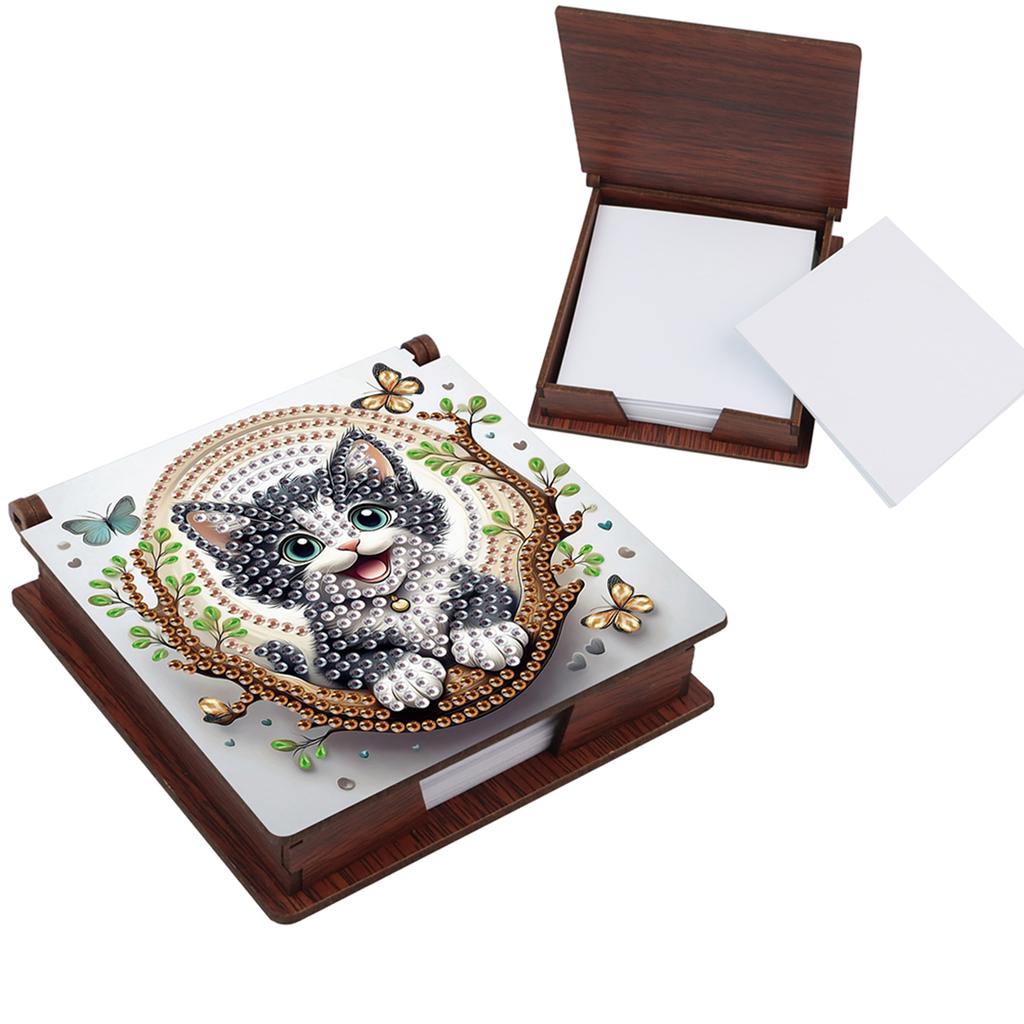 Wooden DIY Crystal Art Note Box (160 Blank Notepads) Cube Note Box Mosaic Craft Set for Office Workplace Home Gifts